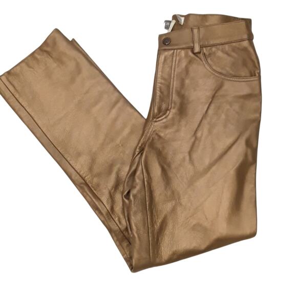 NWOT Sz 2 Vtg Genuine Leather Gold Straight Leg Jeans Pants New Old Stock - Picture 6 of 6